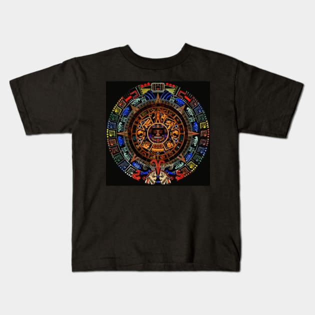 Colorful Mayan calendar Kids T-Shirt by junochaos